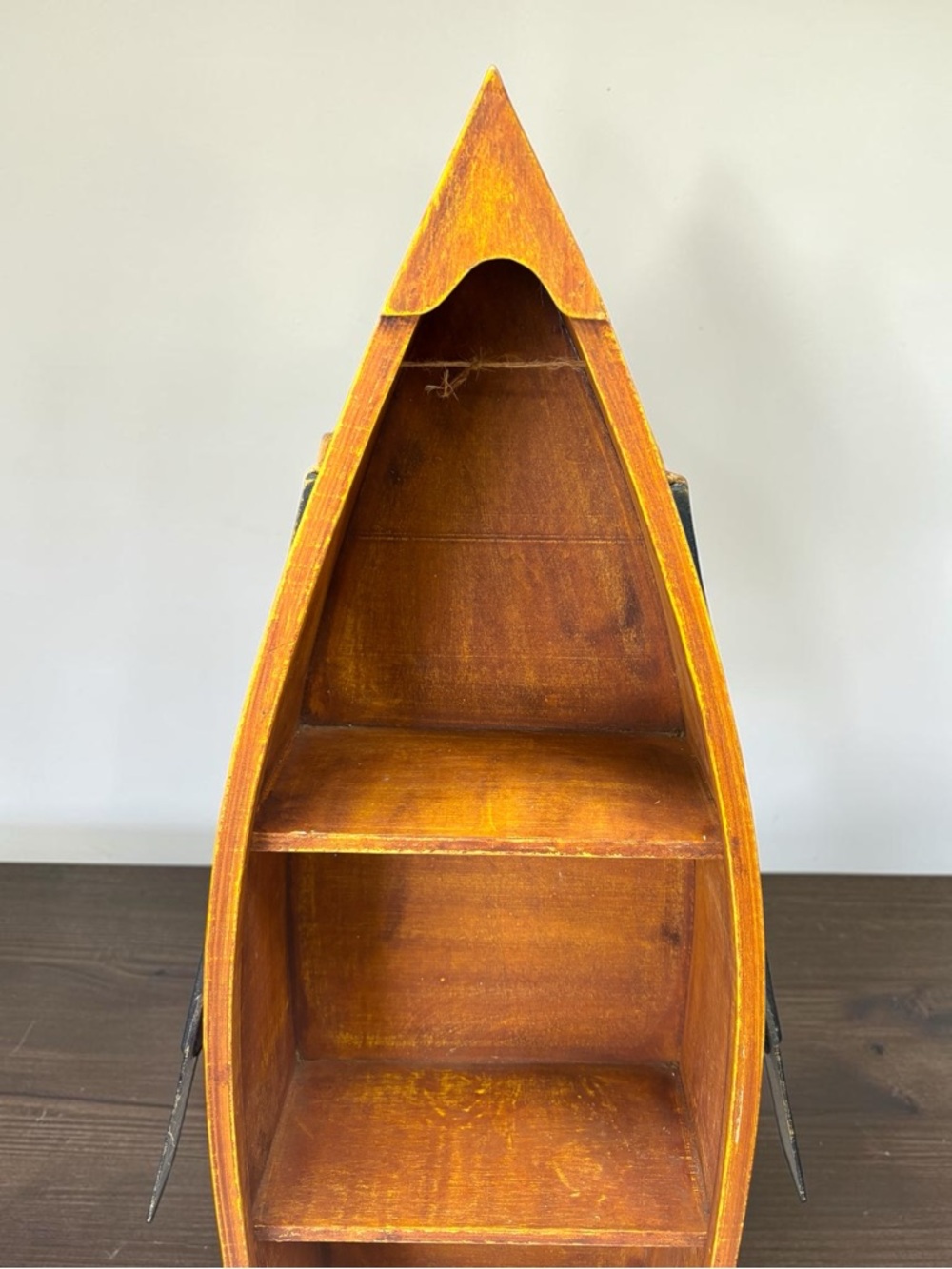 Vintage Wood Canoe Boat & Oars Trinket Display Hanging Or Freestanding Shelf 29” - Picture 5 of 16